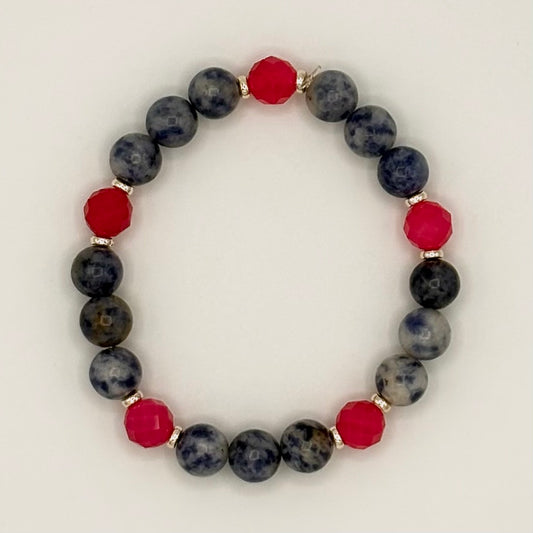 Sodalite & Magenta Sardonyx Stretch Bracelet with 18k Gold-Filled Spacers