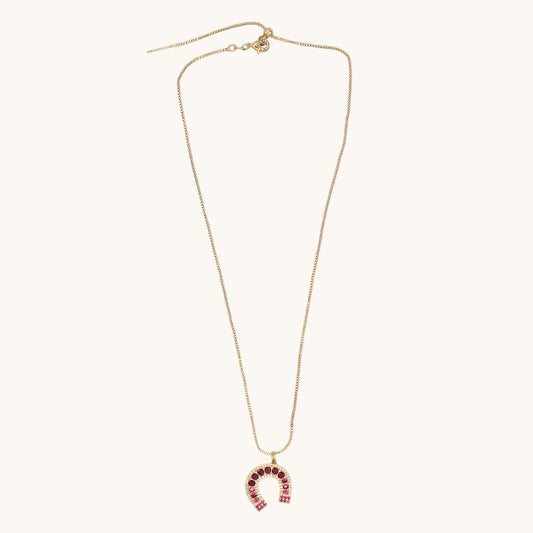 24K Gold-Filled Adjustable Box Chain Necklace with CZ Horseshoe Pendant