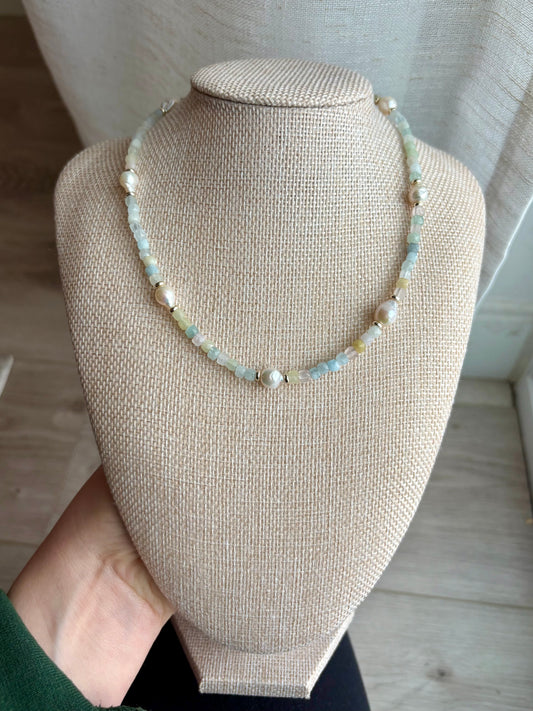 Morganite & Freshwater Pearl Necklace with 18K Gold-Filled Spacers