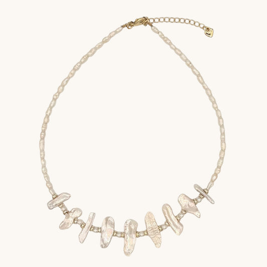 Freshwater Potato & Stick Pearl Necklace with Gold-Filled Puffy Heart Extender (14.5–16.5”)