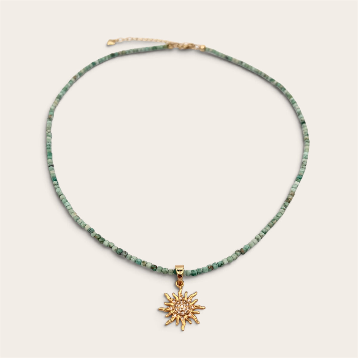 Turquoise & 24k Gold-Filled Gemstone Necklace with Cubic Zirconia Sun Pendant