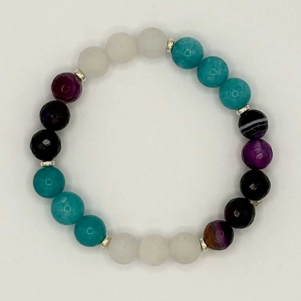 Amethyst, White Jade & Blue Quartz Stretch Bracelet with 18k Gold-Filled Spacers