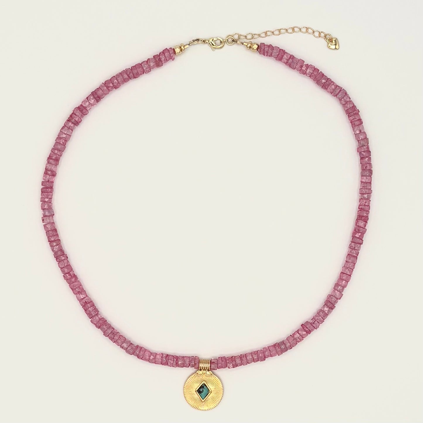 Hot Pink Topaz, Turquoise & 24k Gold-Filled Gemstone Necklace