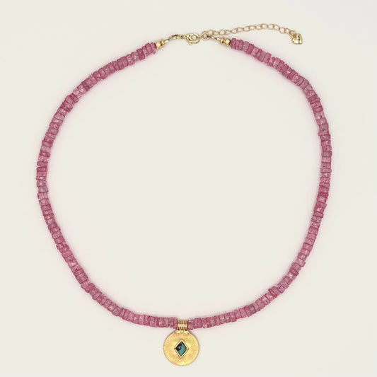 Hot Pink Topaz, Turquoise & 24k Gold-Filled Gemstone Necklace
