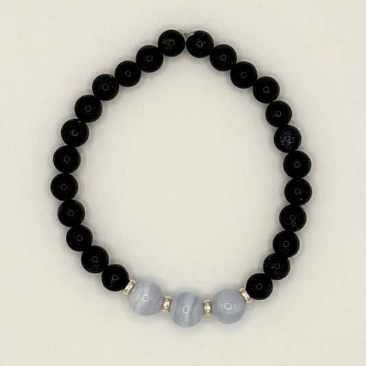 Blue Goldstone and Blue Agate Stretch Bracelet with 18k Gold-Filled Spacers