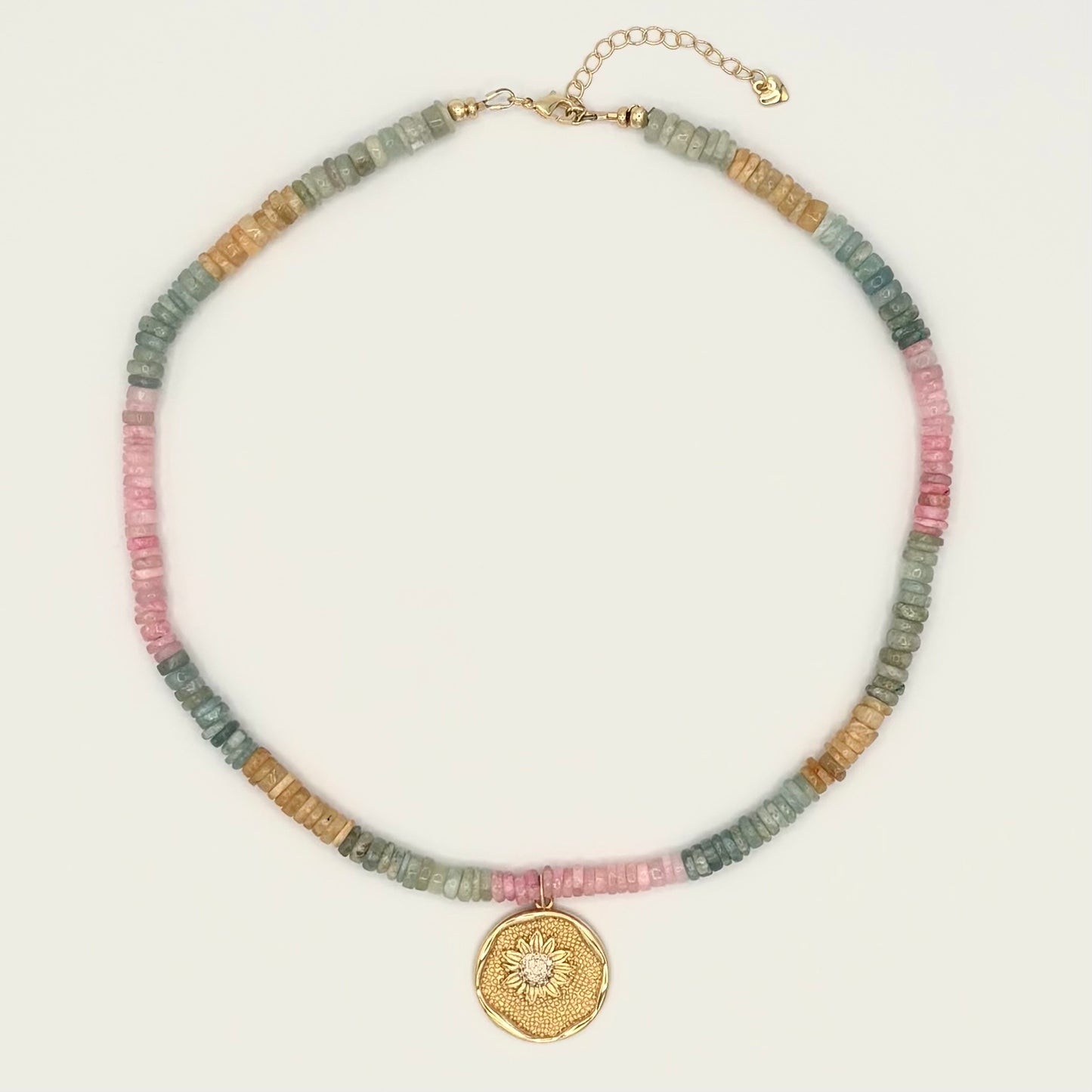 Aquamarine & 24k Gold-Filled Sunflower Gemstone Necklace