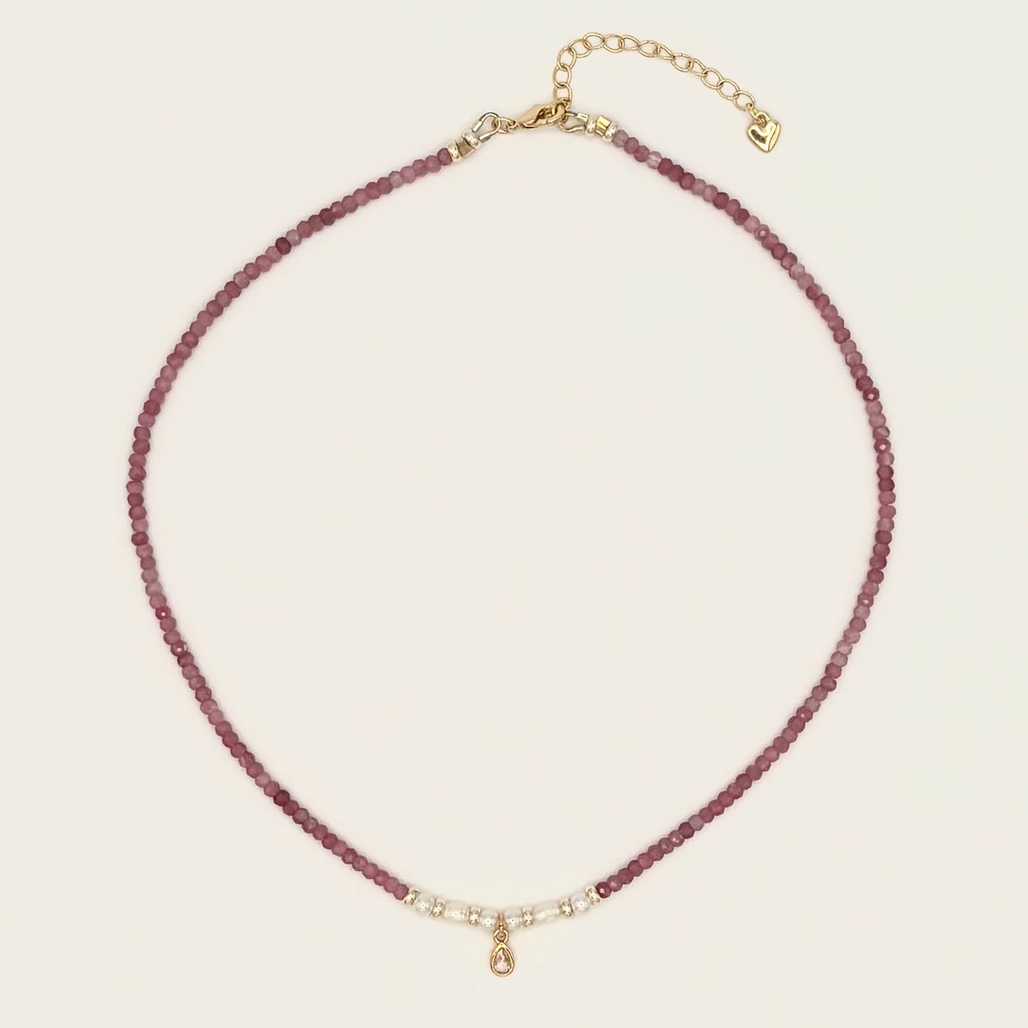 Pink Tourmaline & Freshwater Pearl Necklace with Gold-Filled Teardrop Charm – 15” & 17” Options