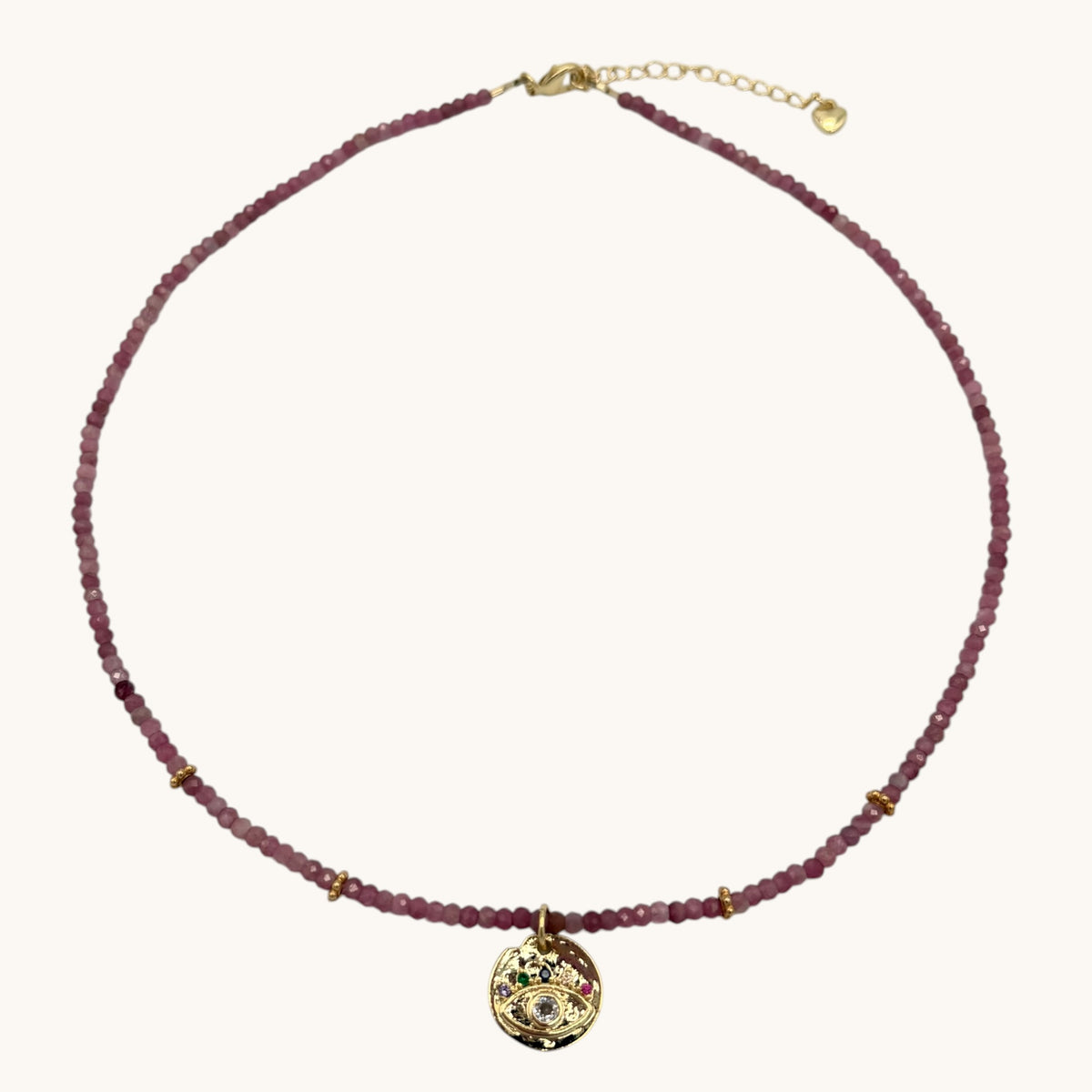 Tourmaline & 24k Gold-Filled Evil Eye Gemstone Necklace