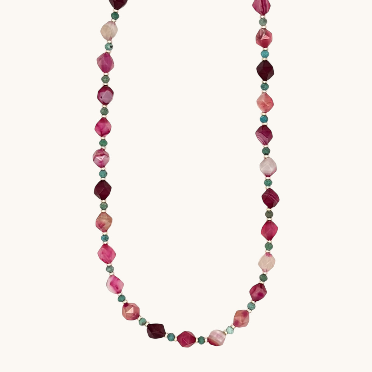 Ruby Pink Line Agate Star-Cut Necklace with Turquoise & 18K Gold-Filled Findings