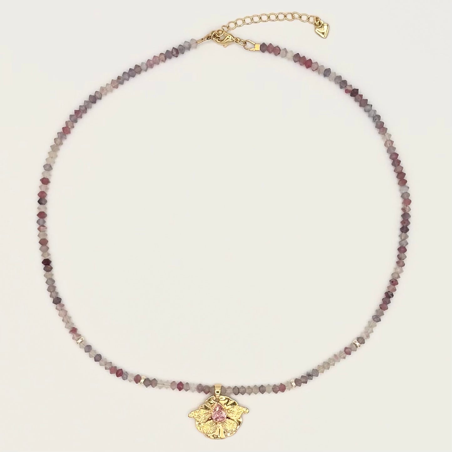Tourmaline Butterfly Wing Necklace with Pink CZ | 18K Gold-Filled, 19” + Extender