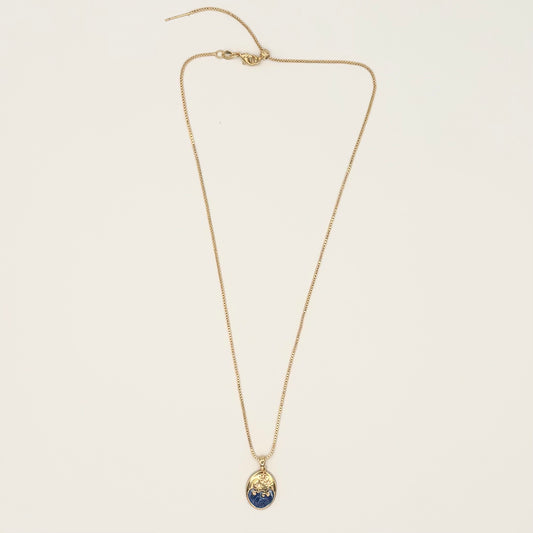 24K Gold-Filled Adjustable Chain Necklace with 18K Enamel Moon, Star & Sea Pendant (Clear CZ)