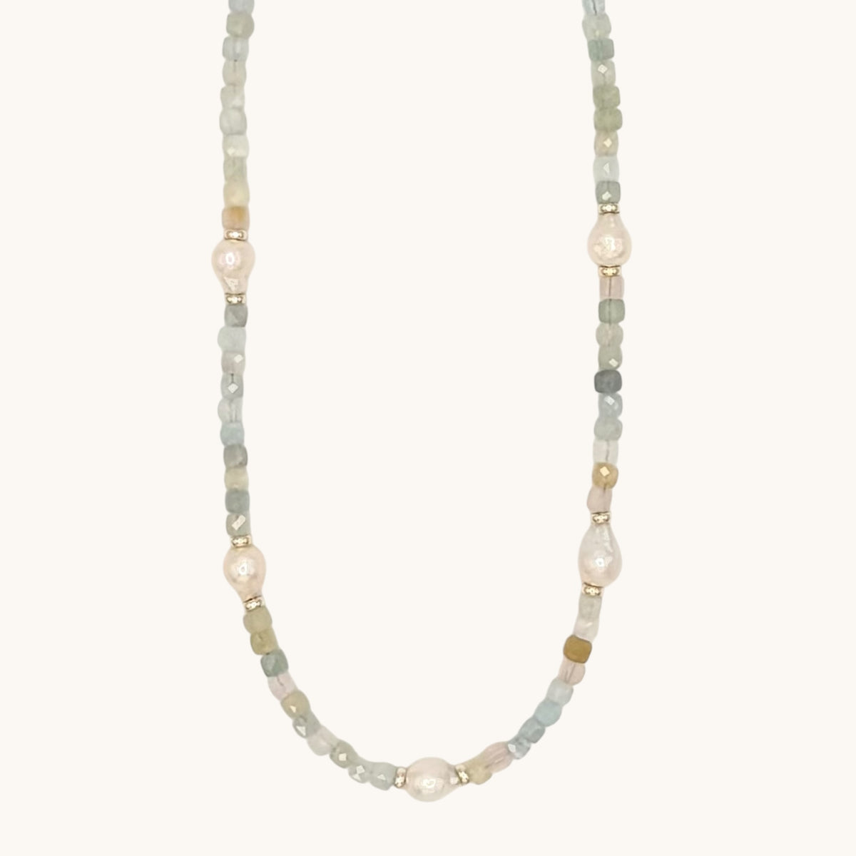Morganite & Freshwater Pearl Necklace with 18K Gold-Filled Spacers
