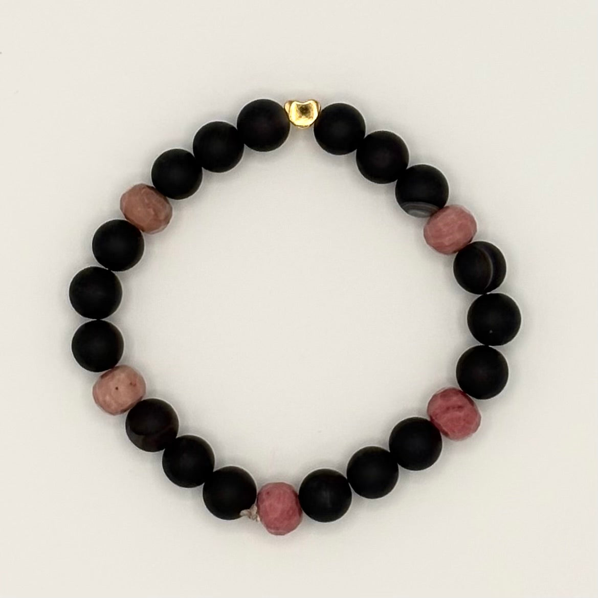 Sardonyx & Rhodonite Stretch Bracelet with 18k Gold-Filled Heart Spacer