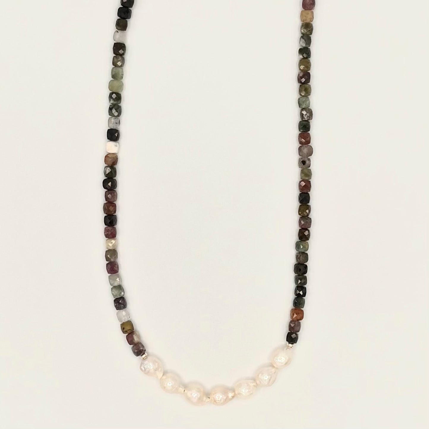Multicolor Tourmaline Necklace with Freshwater Pearls & Gold-Filled Findings