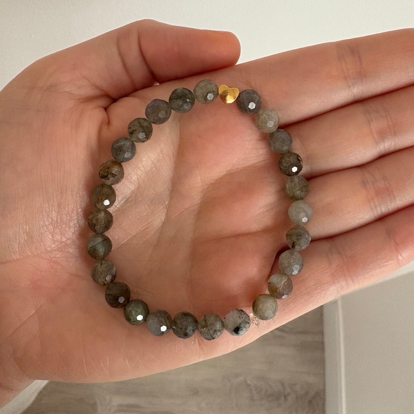 Labradorite Stretch Bracelet with 14k Gold-Filled Heart Spacer