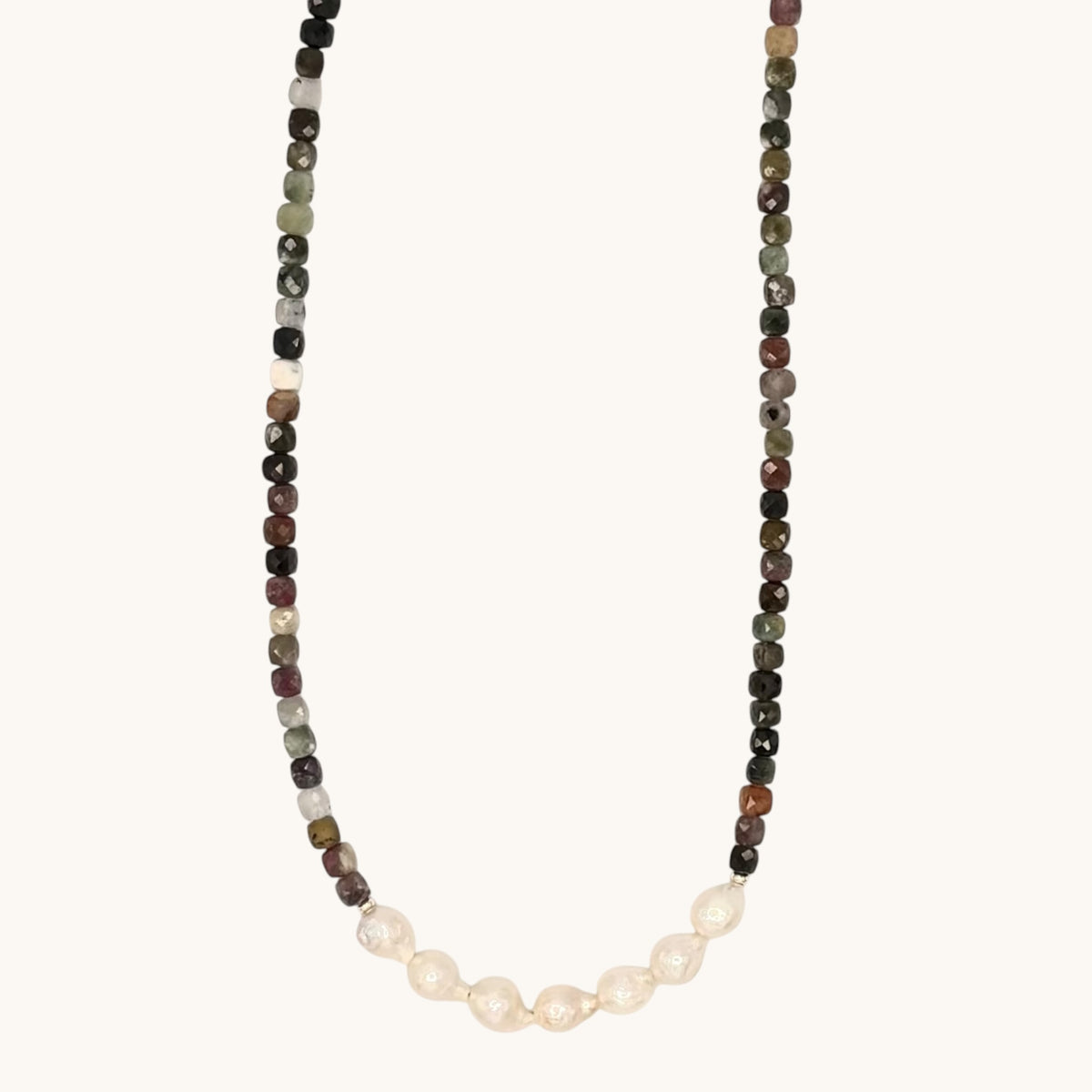Multicolor Tourmaline Necklace with Freshwater Pearls & Gold-Filled Findings