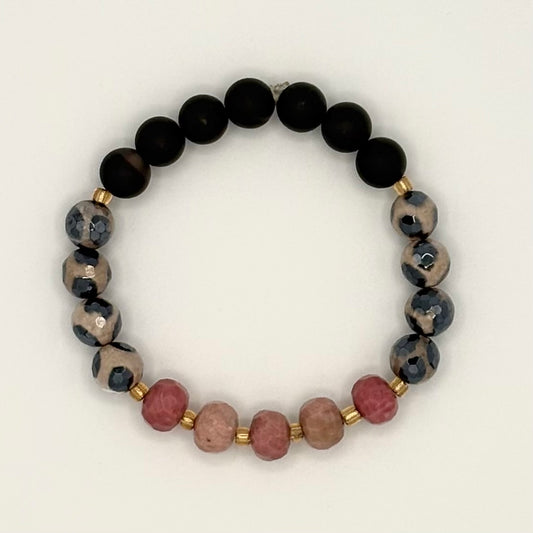 Rhodonite, Sardonyx & Howlite Stretch Bracelet