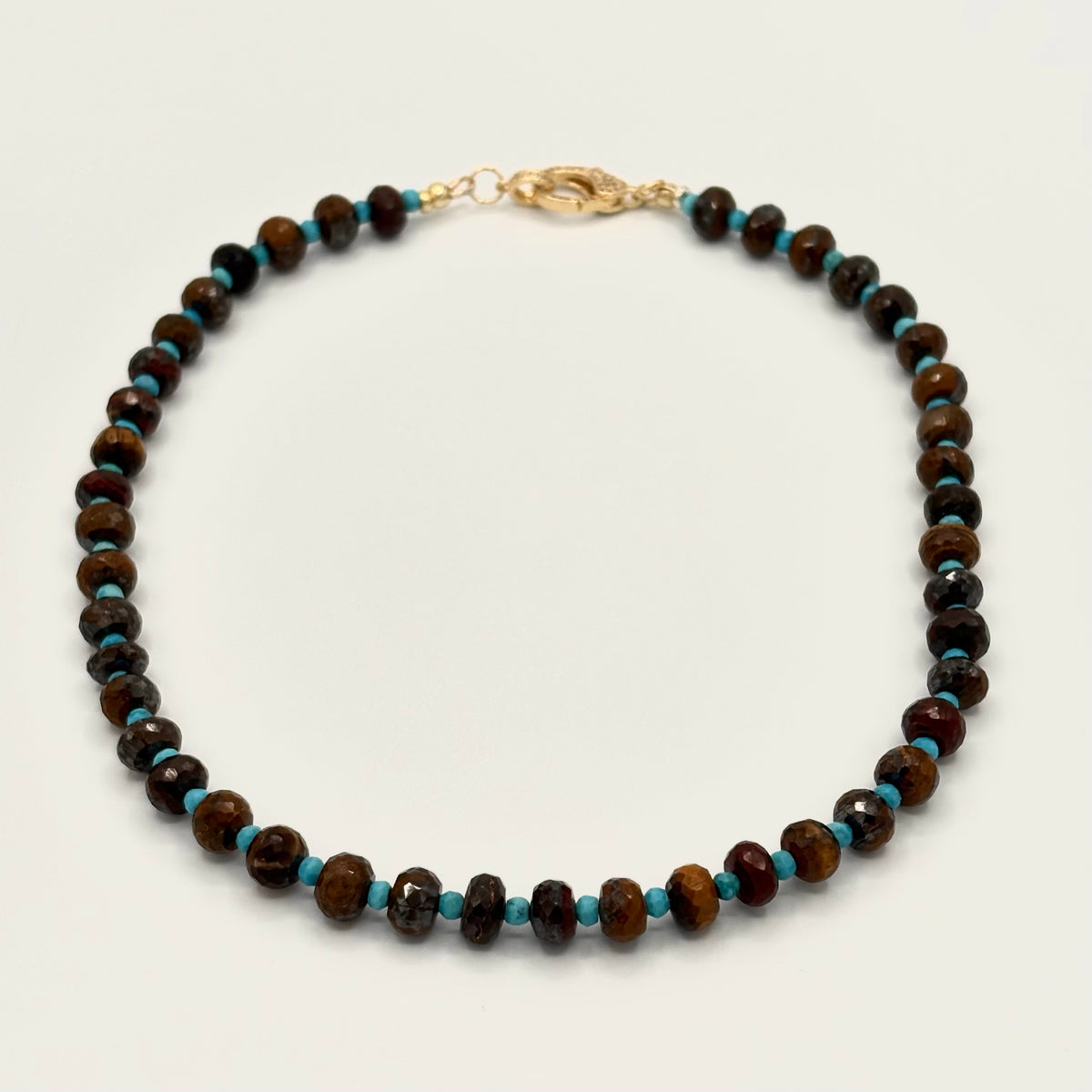 Tiger’s Eye,Turquoise & Cubic Zirconia 24k Gold-Filled Necklace