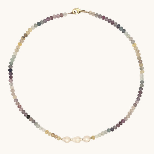 Fluorite, Freshwater Pearl and 18k Gold-Filled Necklace