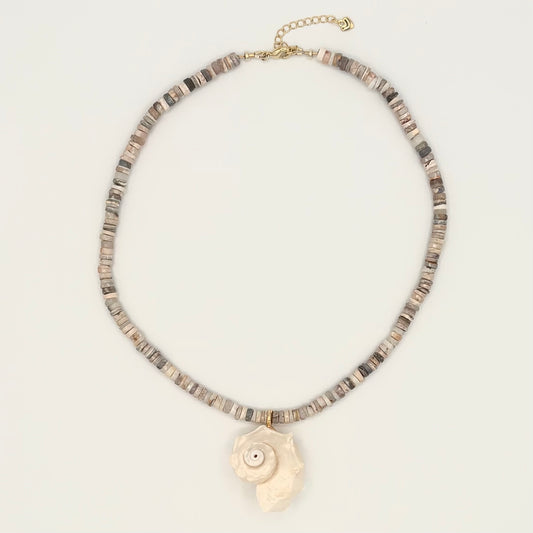Australian Opal, Natural Conch Shell & 18k Gold-Filled Gemstone Necklace