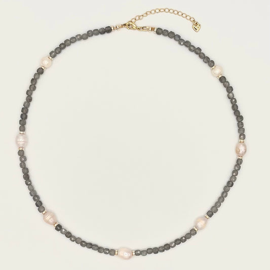 Labradorite & Freshwater Pearl Necklace with Gold-Filled Spacers – 19”