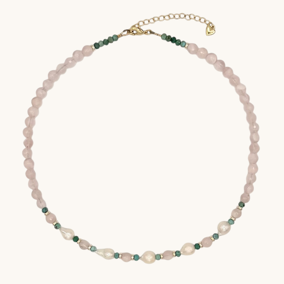 Rose Quartz & Turquoise Necklace | Freshwater Pearls & 18K Gold-Filled Details