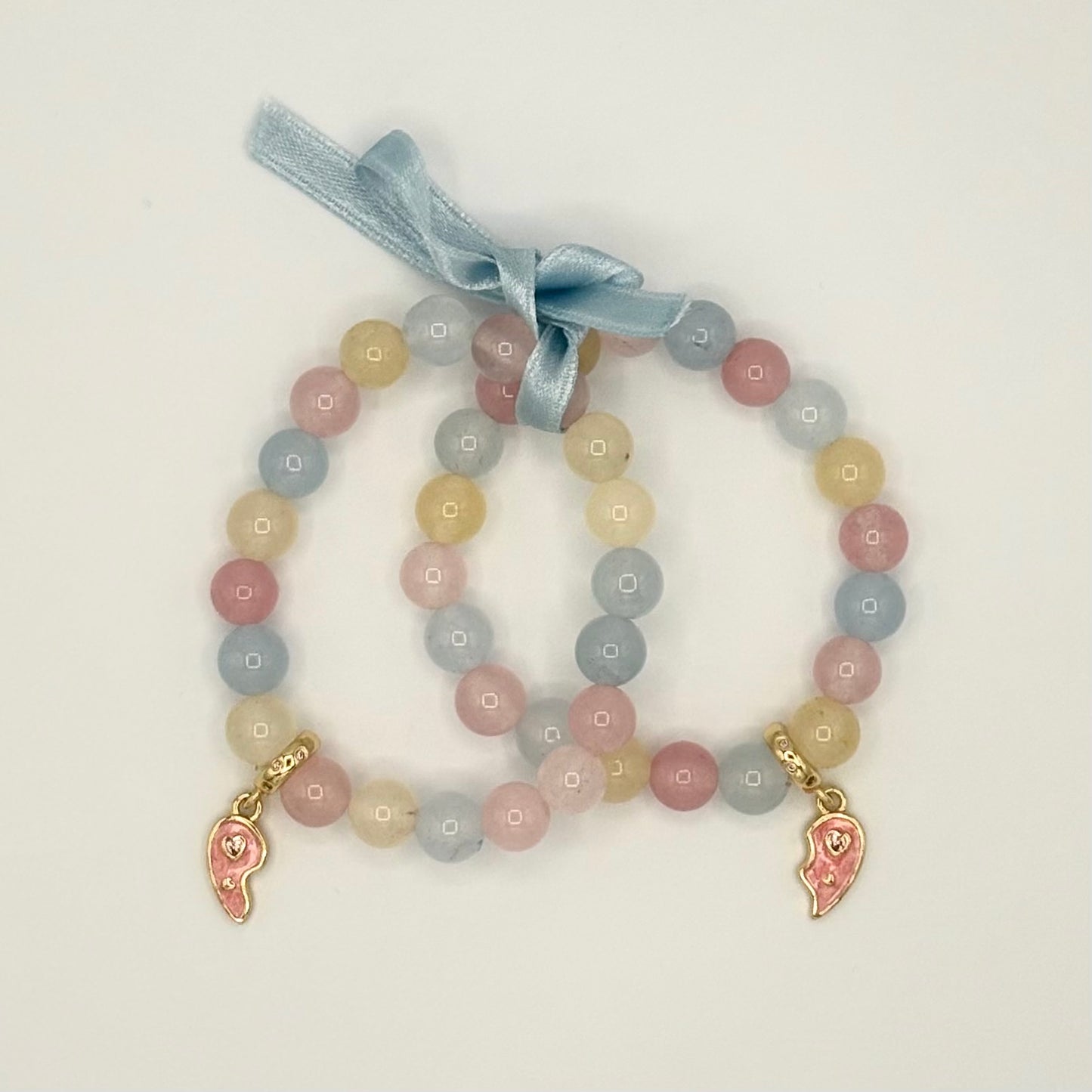 Beryl Jade & Gold-Filled Best Friend BFF Kids Stretch Bracelet Set