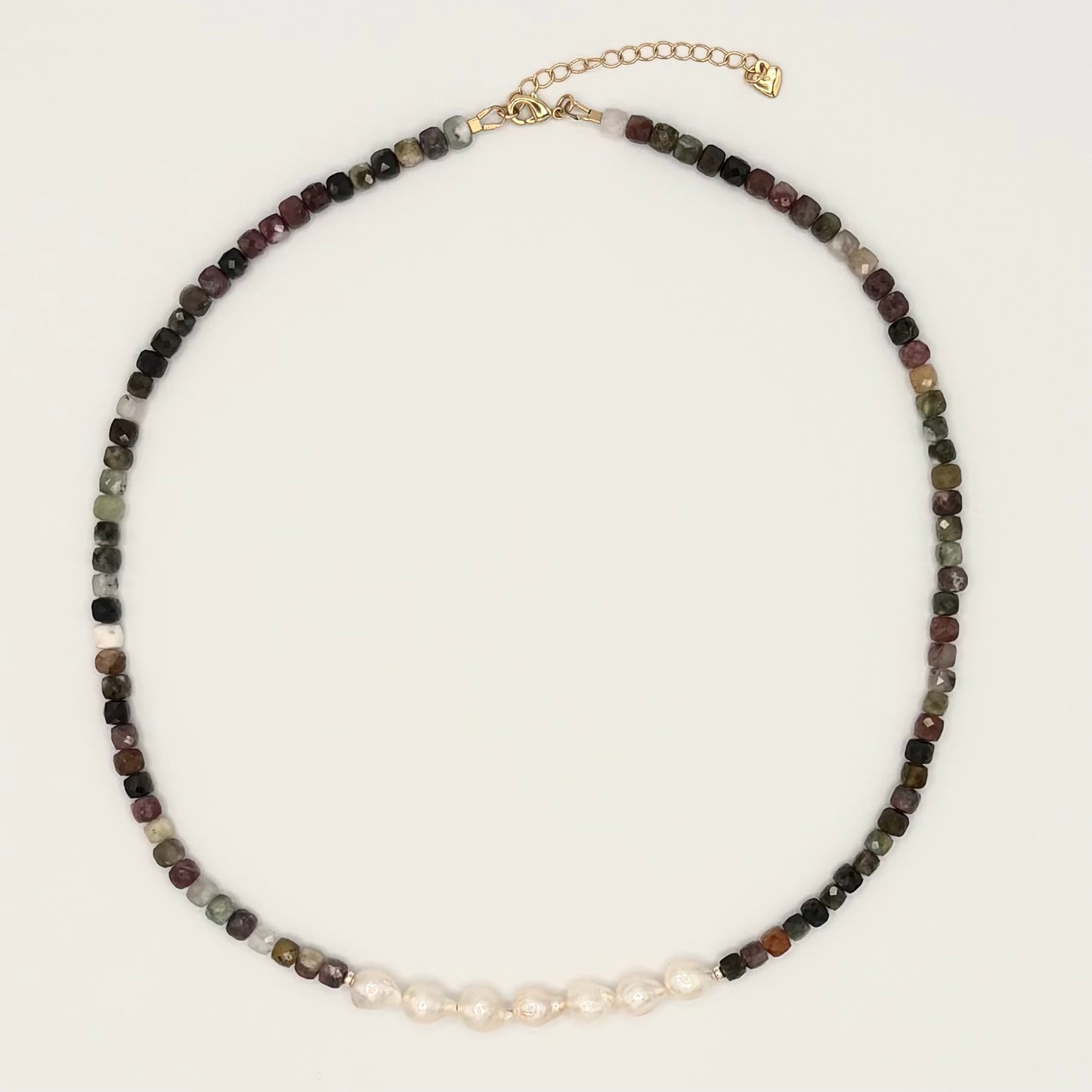 Multicolor Tourmaline Necklace with Freshwater Pearls & Gold-Filled Findings
