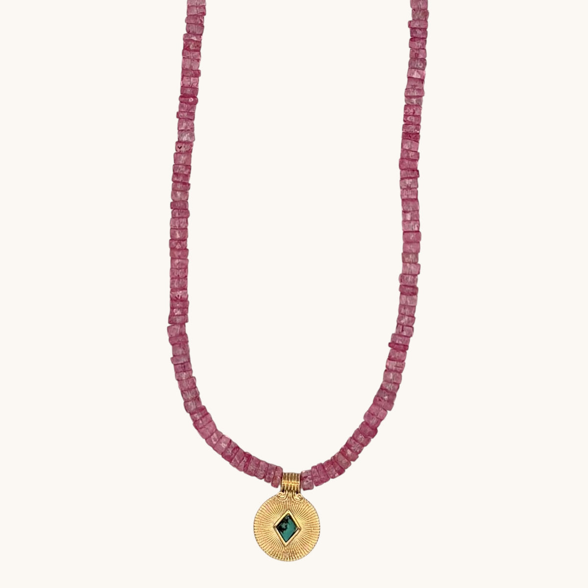 Hot Pink Topaz, Turquoise & 24k Gold-Filled Gemstone Necklace