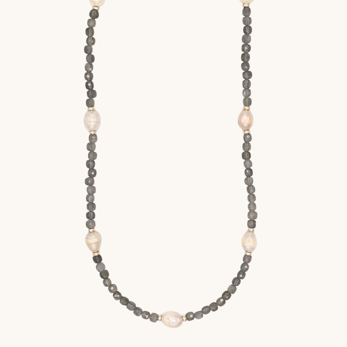 Labradorite & Freshwater Pearl Necklace with Gold-Filled Spacers – 19”