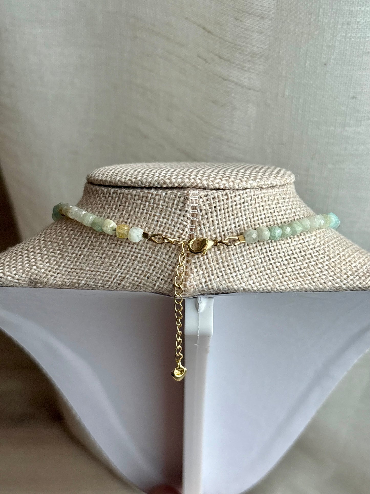 Aquamarine Necklace with Labradorite Pendant & 18K Gold-Filled Daisy Spacers