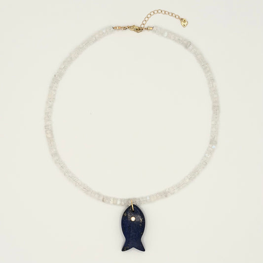 Rainbow Moonstone, Lapis Lazuli & 18k Gold-Filled Gemstone Necklace