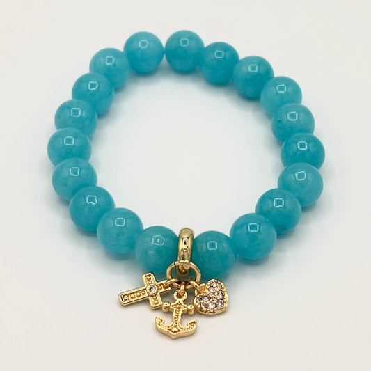 Blue Jade & Gold-Filled Nautical Kids Stretch Bracelet
