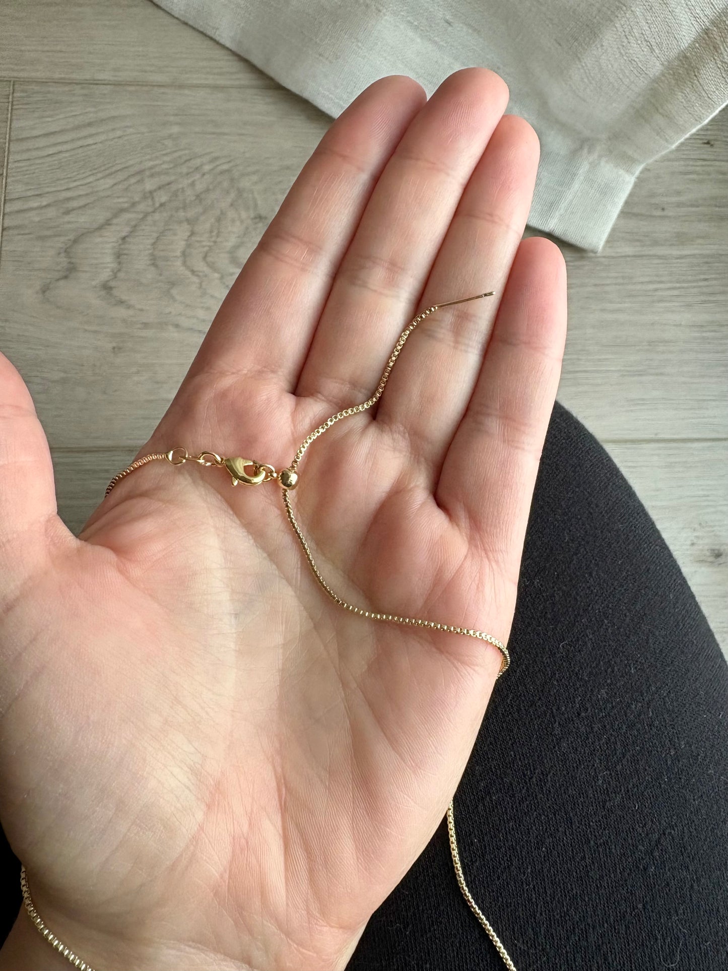 24K Gold-Filled Adjustable Box Chain Necklace with CZ Horseshoe Pendant