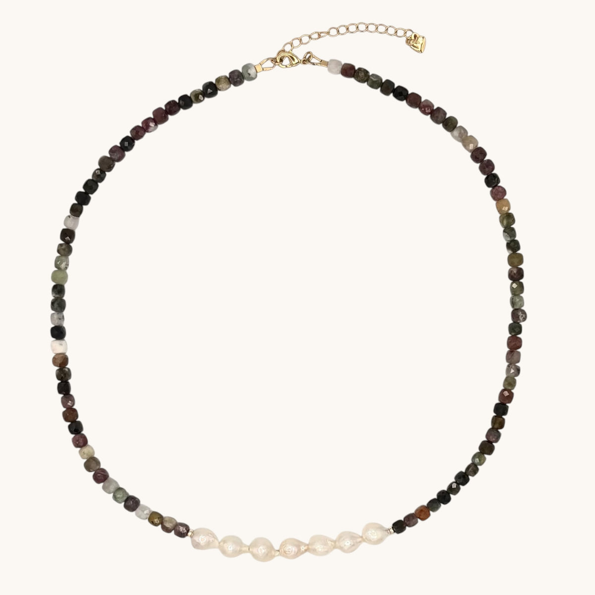 Multicolor Tourmaline Necklace with Freshwater Pearls & Gold-Filled Findings