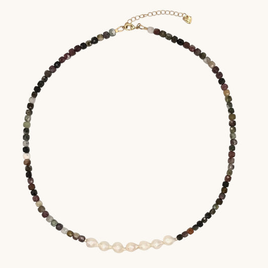 Multicolor Tourmaline Necklace with Freshwater Pearls & Gold-Filled Findings