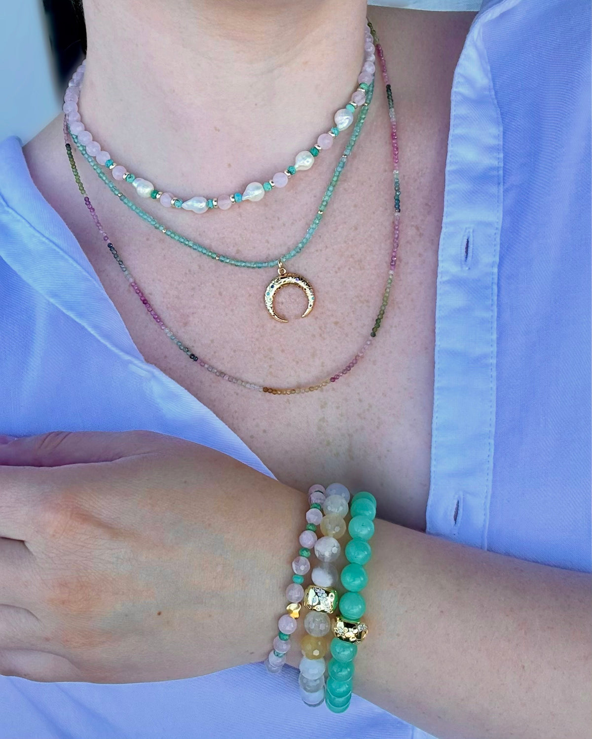 Amazonite & 24k Gold-Filled Gemstone Stretch Bracelet