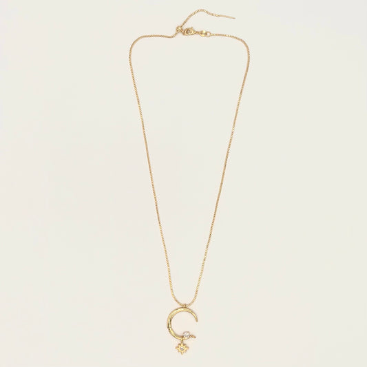 24k Gold-Filled & CZ Crescent Moon Celestial Necklace