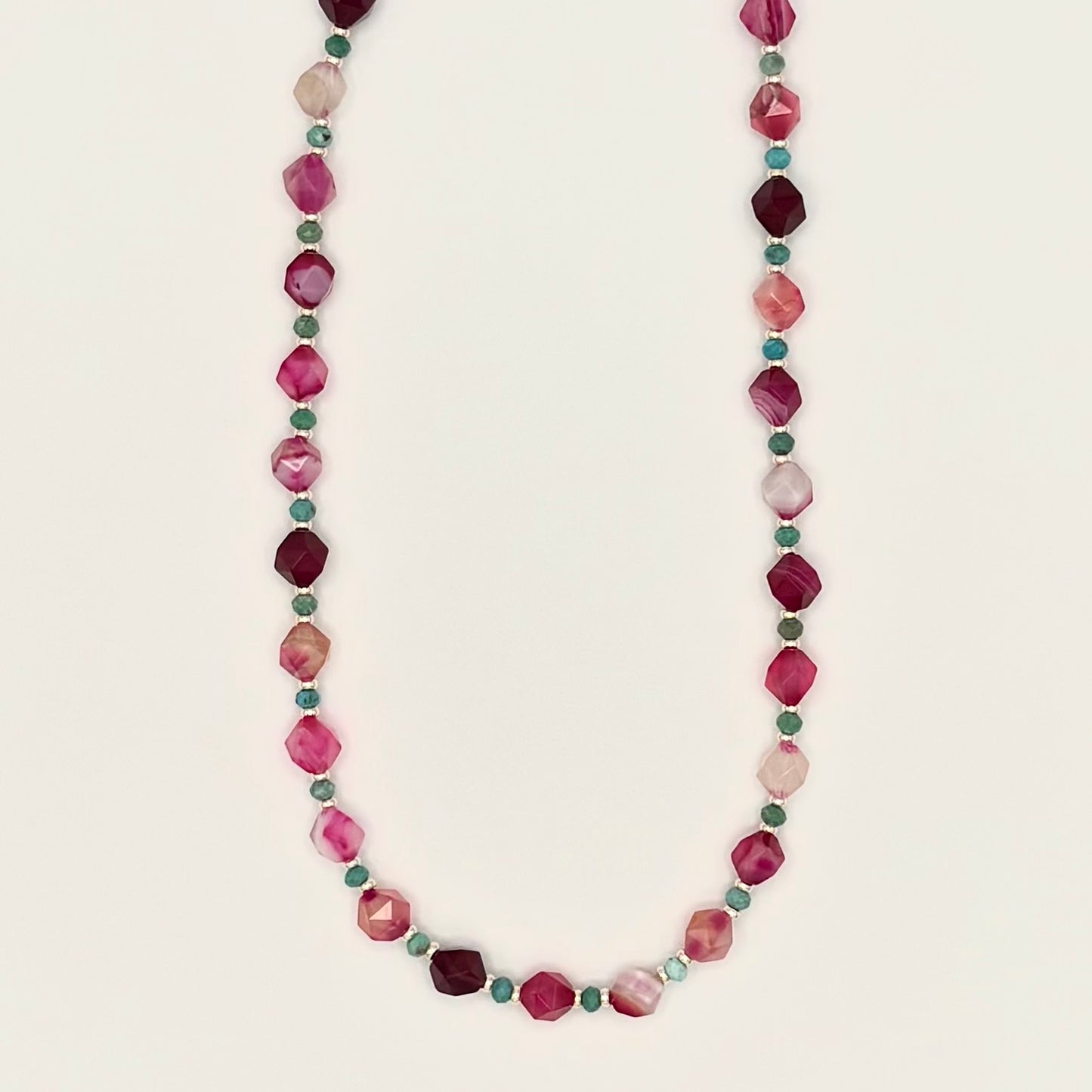 Ruby Pink Line Agate Star-Cut Necklace with Turquoise & 18K Gold-Filled Findings