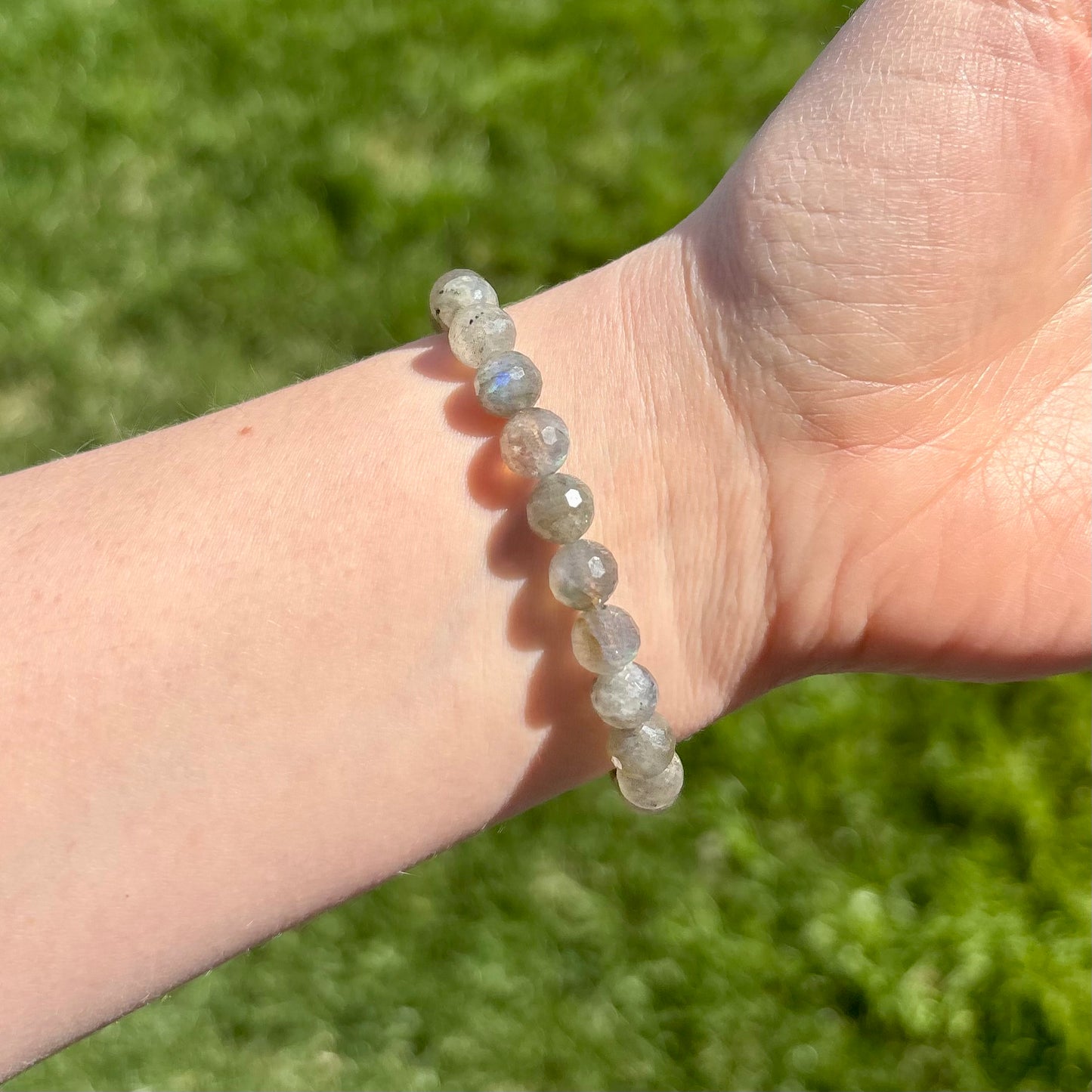 Faceted Labradorite Bracelet with Celestial Sun Charm – 6.5mm Gemstone Stretch