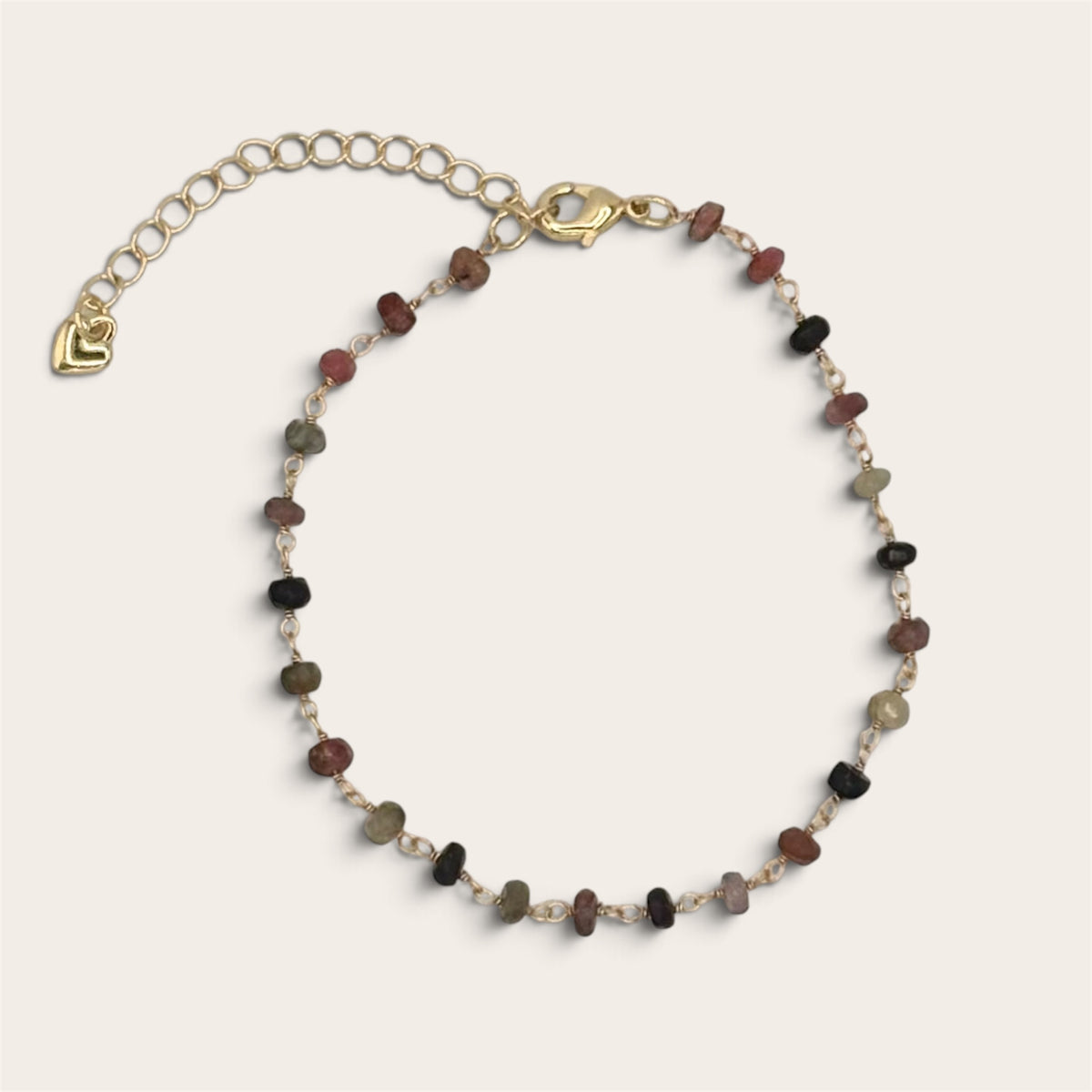 14k Gold-Plated Watermelon Tourmaline Wire Wrapped Bracelet