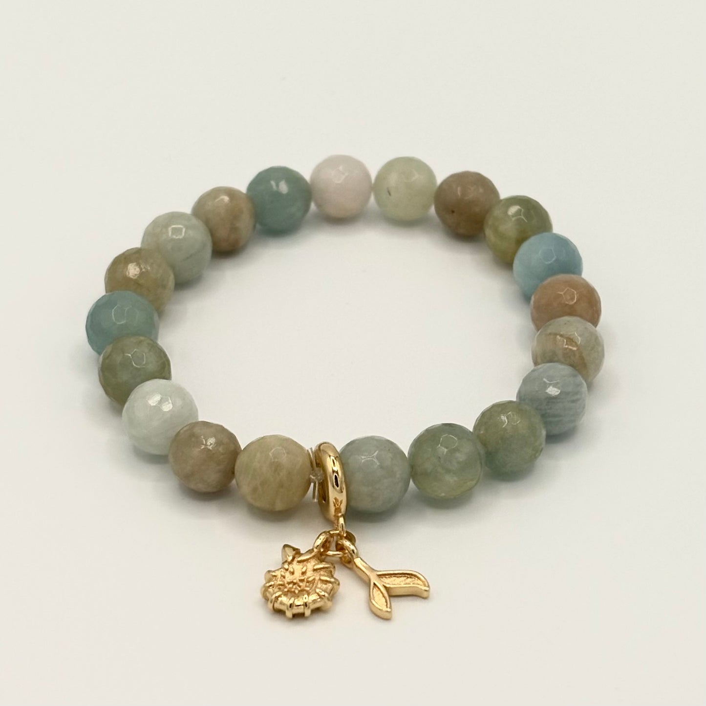 Aquamarine Whale Tail & Shell Stretch Bracelet | 24K Gold Filled Charms
