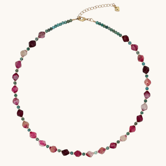 Ruby Pink Line Agate Star-Cut Necklace with Turquoise & 18K Gold-Filled Findings