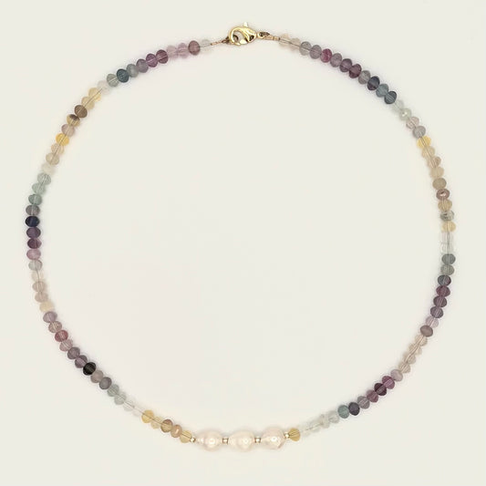 Fluorite, Freshwater Pearl and 18k Gold-Filled Necklace