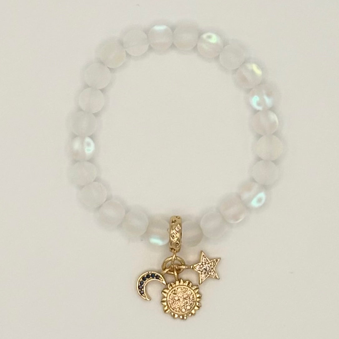 Mermaid Glass & Gold-Filled Celestial Kids Stretch Bracelet