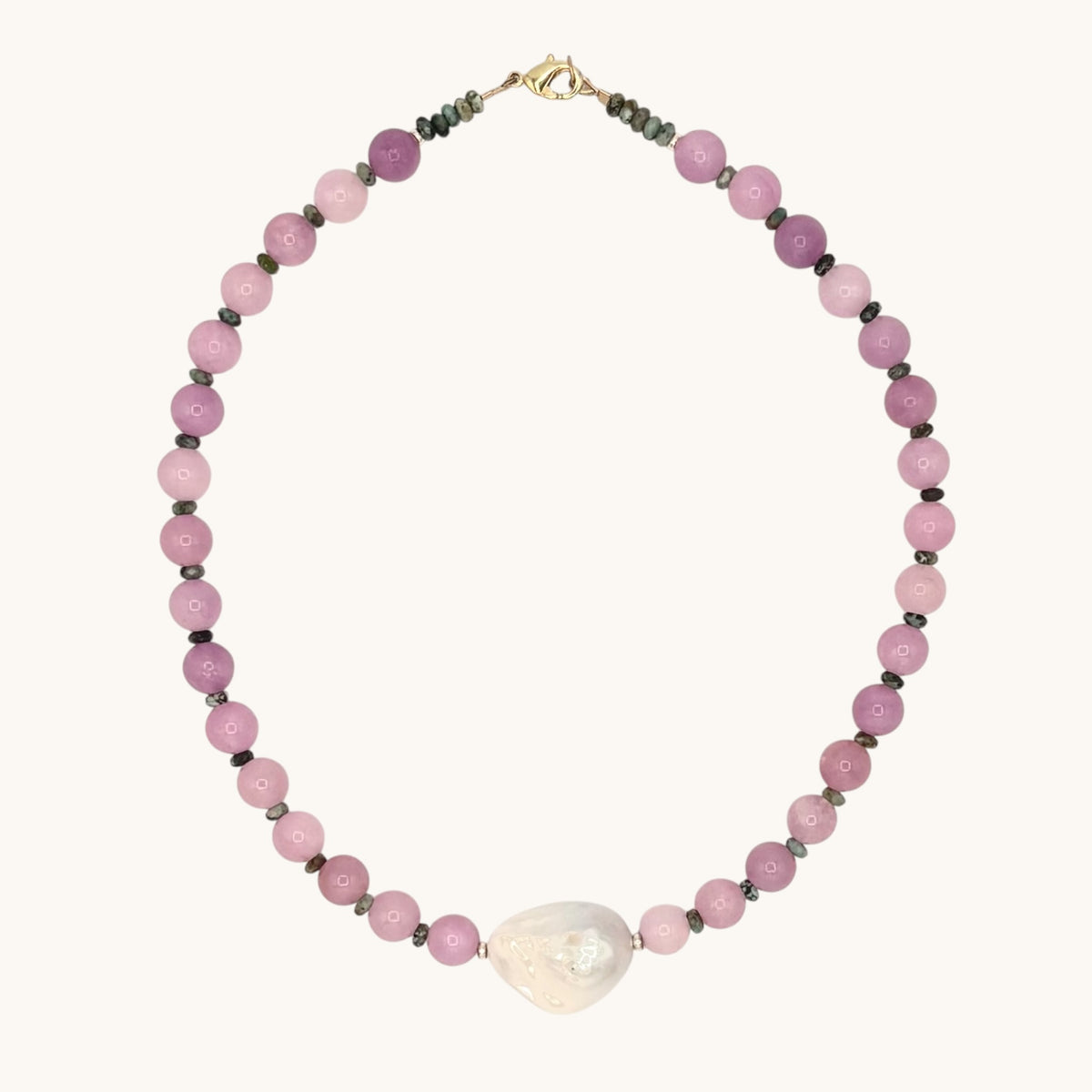 Purple Agate & Turquoise Necklace with Baroque Pearl | 18K Gold-Filled Accents