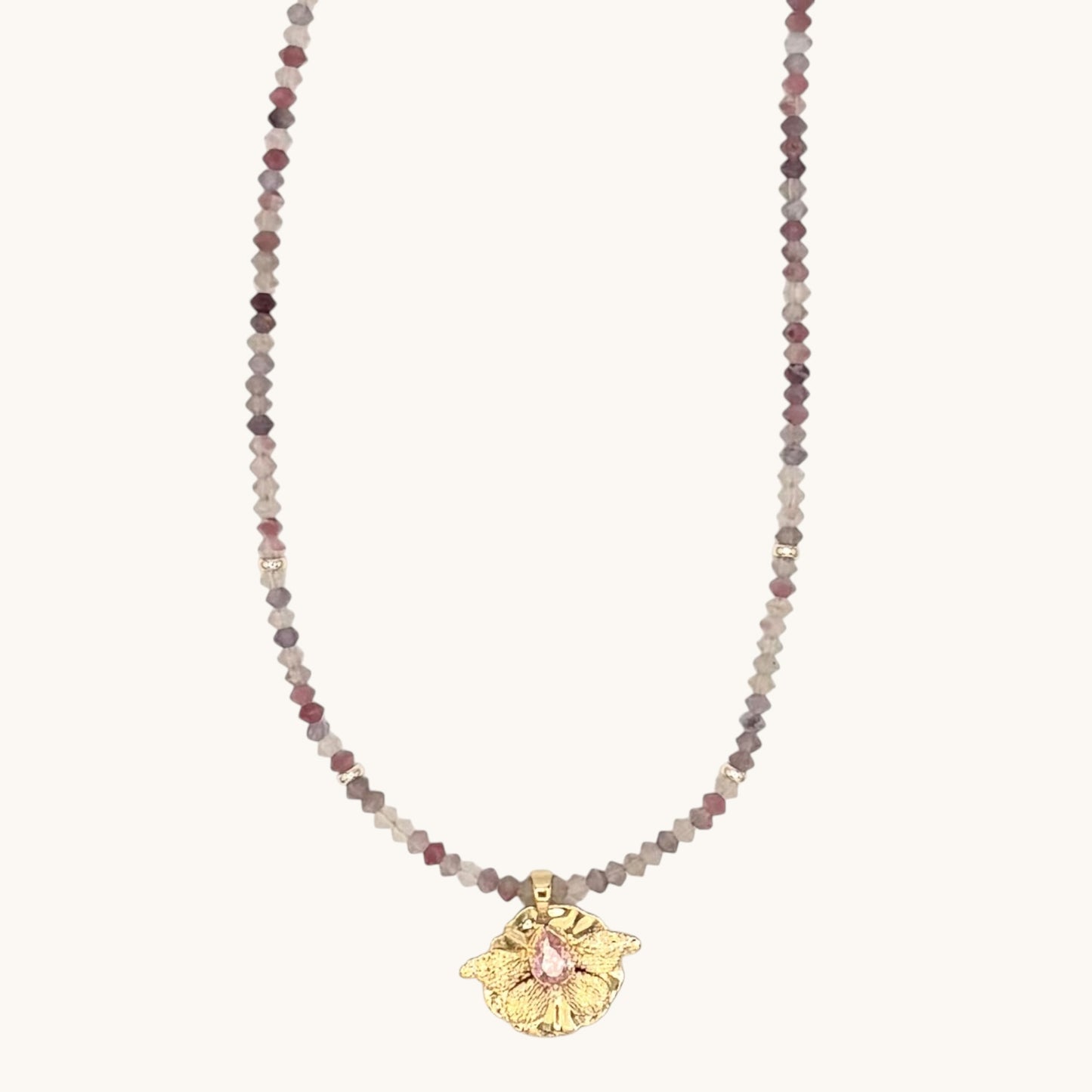 Tourmaline Butterfly Wing Necklace with Pink CZ | 18K Gold-Filled, 19” + Extender