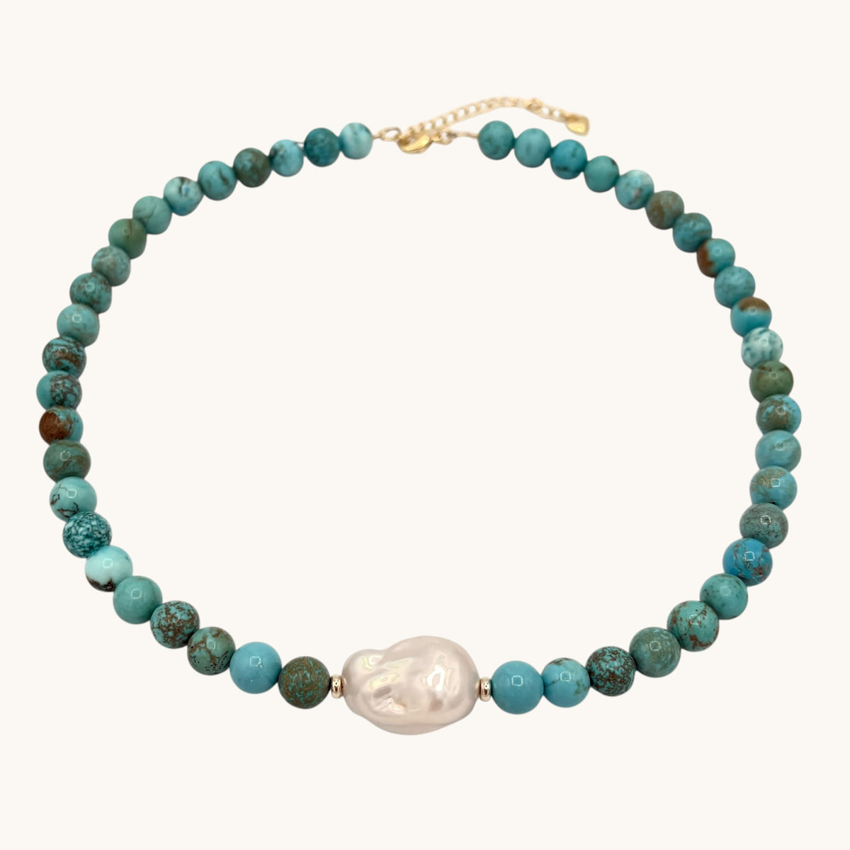 Turquoise, Freshwater Baroque Pearl & 18k Gold-Filled Gemstone Necklace