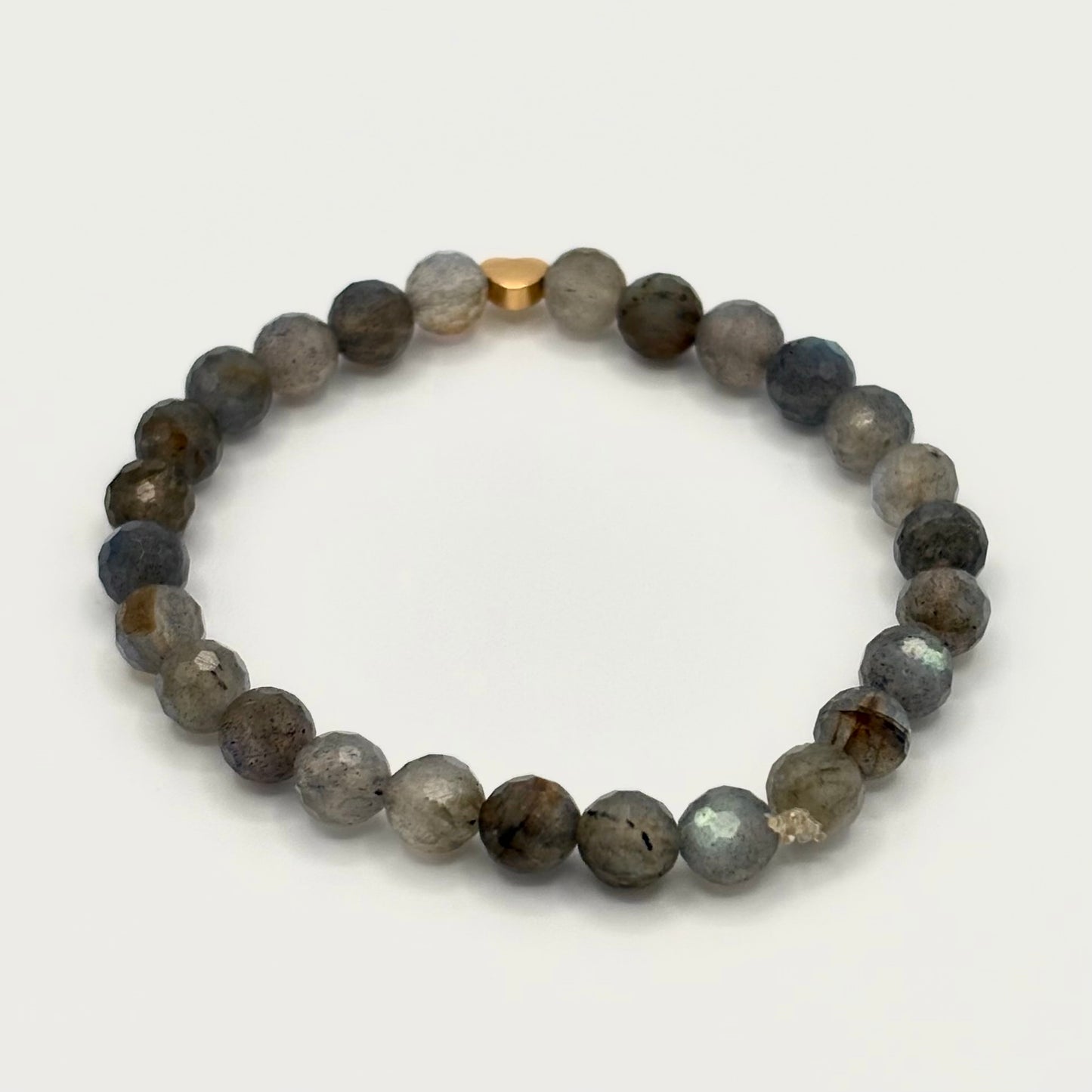 Labradorite Stretch Bracelet with 14k Gold-Filled Heart Spacer