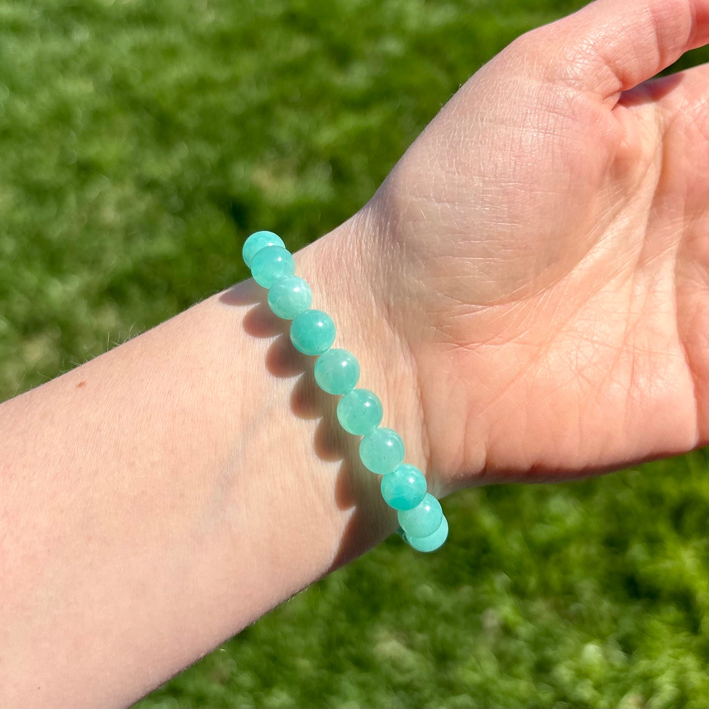 Bright Blue Amazonite Stretch Bracelet with 18K Gold-Filled CZ Spacer | 6.5mm Gemstone Beads